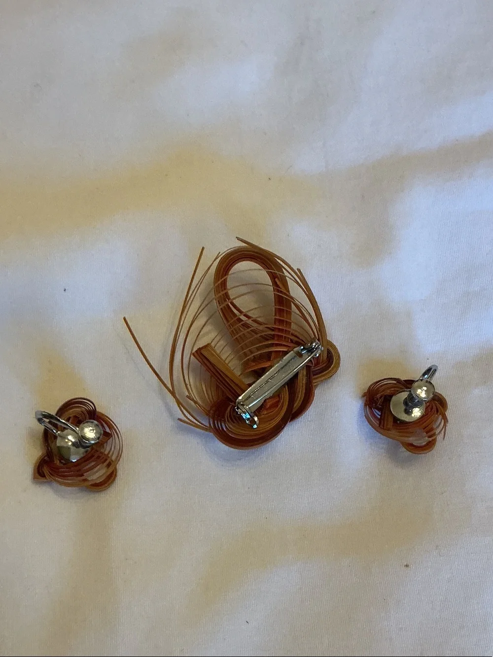 Wicker Woven Knot Brooch and Earrings Set